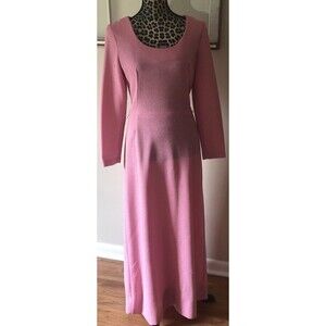 Vintage 1970s Alfred Werber Full Length Dress Long Sleeves Pink Gold Thread 12